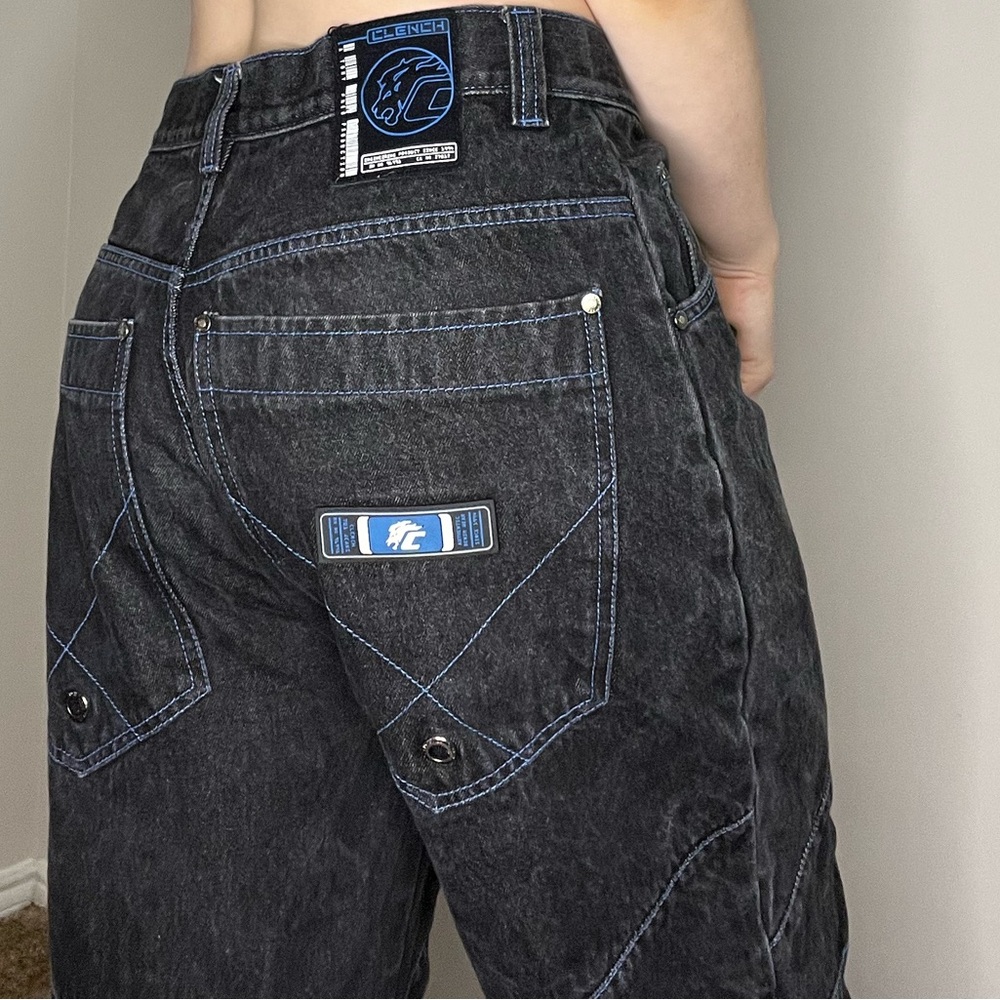 Clench Jeans Vintage Denim 90s Y2K Streetwear Hip Hop Baggy Unisex 32 x 32 - Picture 9 of 14